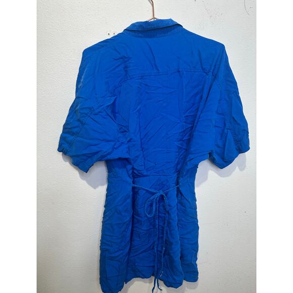 THAKOON Women's Blue Button Front Collared Tie Waist Mini Shirt Dress Size 14 - Picture 4 of 15